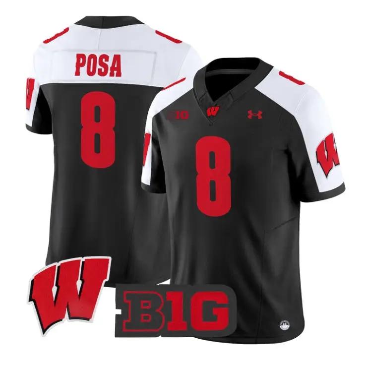 Mason_Posa_Jersey_8_Wisconsin_Badgers_2026_Vapor_Limited_Stitched_Black_Alter - Malcom Terry Mason Posa Jersey #8 Wisconsin Badgers 2026 Vapor Limited Stitched by My Store NCAA Football Jerseys