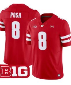 Mason_Posa_Jersey_8_Wisconsin_Badgers_2026_Vapor_Limited_Stitched_Red - Malcom Terry Mason Posa Jersey #8 Wisconsin Badgers 2026 Vapor Limited Stitched by My Store NCAA Football Jerseys