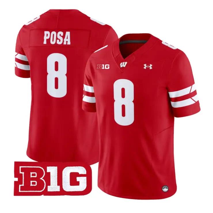 Mason_Posa_Jersey_8_Wisconsin_Badgers_2026_Vapor_Limited_Stitched_Red - Malcom Terry Mason Posa Jersey #8 Wisconsin Badgers 2026 Vapor Limited Stitched by My Store NCAA Football Jerseys