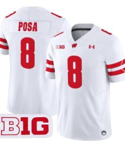 Mason_Posa_Jersey_8_Wisconsin_Badgers_2026_Vapor_Limited_Stitched_White - Malcom Terry Mason Posa Jersey #8 Wisconsin Badgers 2026 Vapor Limited Stitched by My Store NCAA Football Jerseys