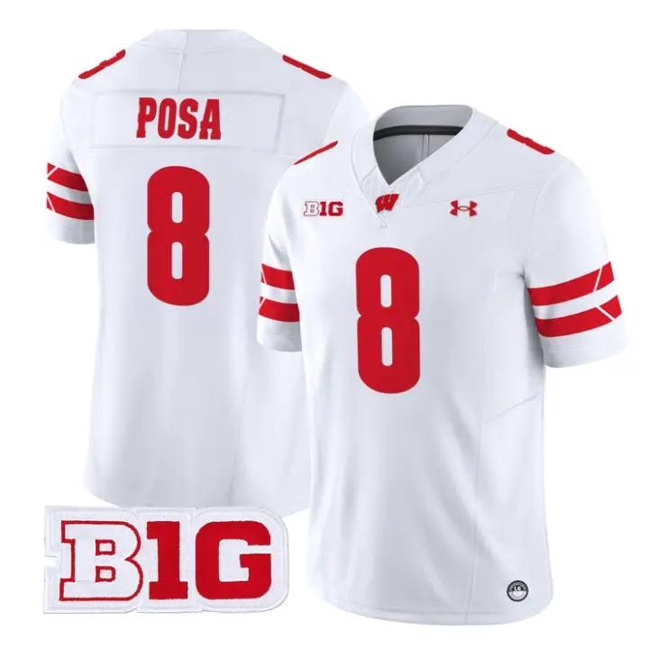 Mason_Posa_Jersey_8_Wisconsin_Badgers_2026_Vapor_Limited_Stitched_White - Malcom Terry Mason Posa Jersey #8 Wisconsin Badgers 2026 Vapor Limited Stitched by My Store NCAA Football Jerseys