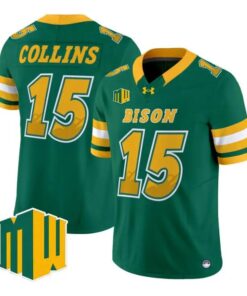 Mekhi Collins Jersey #15 North Dakota State Bison 2026 Code Green Vapor Stitched by My Store NCAA Football Jerseys