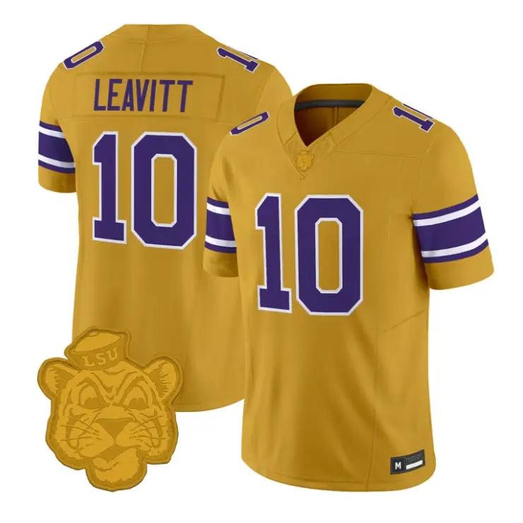 SamLeavittJersey_10LSUTigers2026GridironGoldThrowbackFootballStitched - Malcom Terry Sam Leavitt Jersey #10 LSU Tigers 2026 Gridiron Gold Throwback Football Stitched by My Store NCAA Football Jerseys