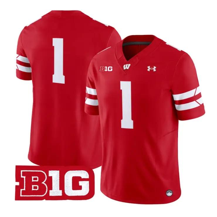 Team Jersey #1 Wisconsin Badgers 2026 Football Vapor Limited Stitched by My Store NCAA Football Jerseys